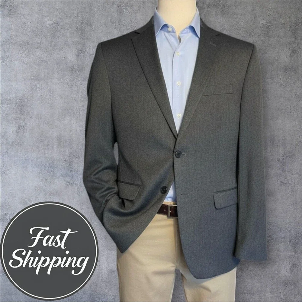 JOS A BANK Slim fit Mens Blazer 44R Sport Coat Two Button Jacket Casual Gray